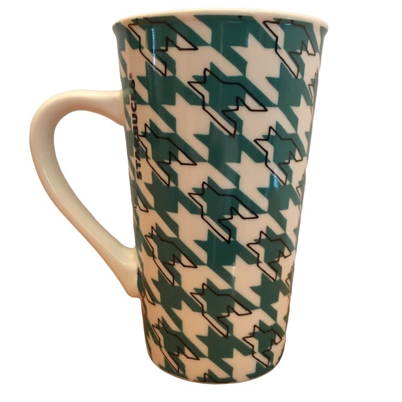 Starbucks 2017 Tall Ceramic Mug White Green Houndstooth - Picture 6 of 11